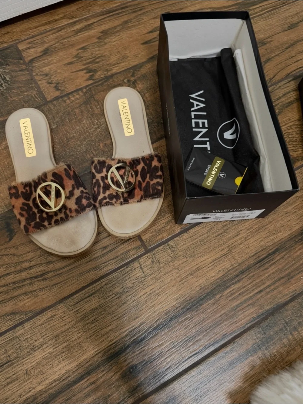 Valentino Bugola Animalier size 8 slides  Calf hair , Gold accents
